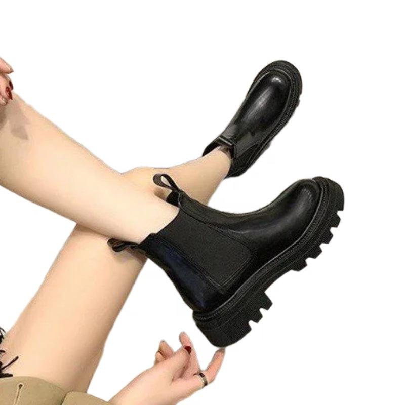 Neue Verdickte Kurze Stiefel, Dicksohlige Einzelstiefel und Schaftstiefel für Damen mit Fleece-Schuhen