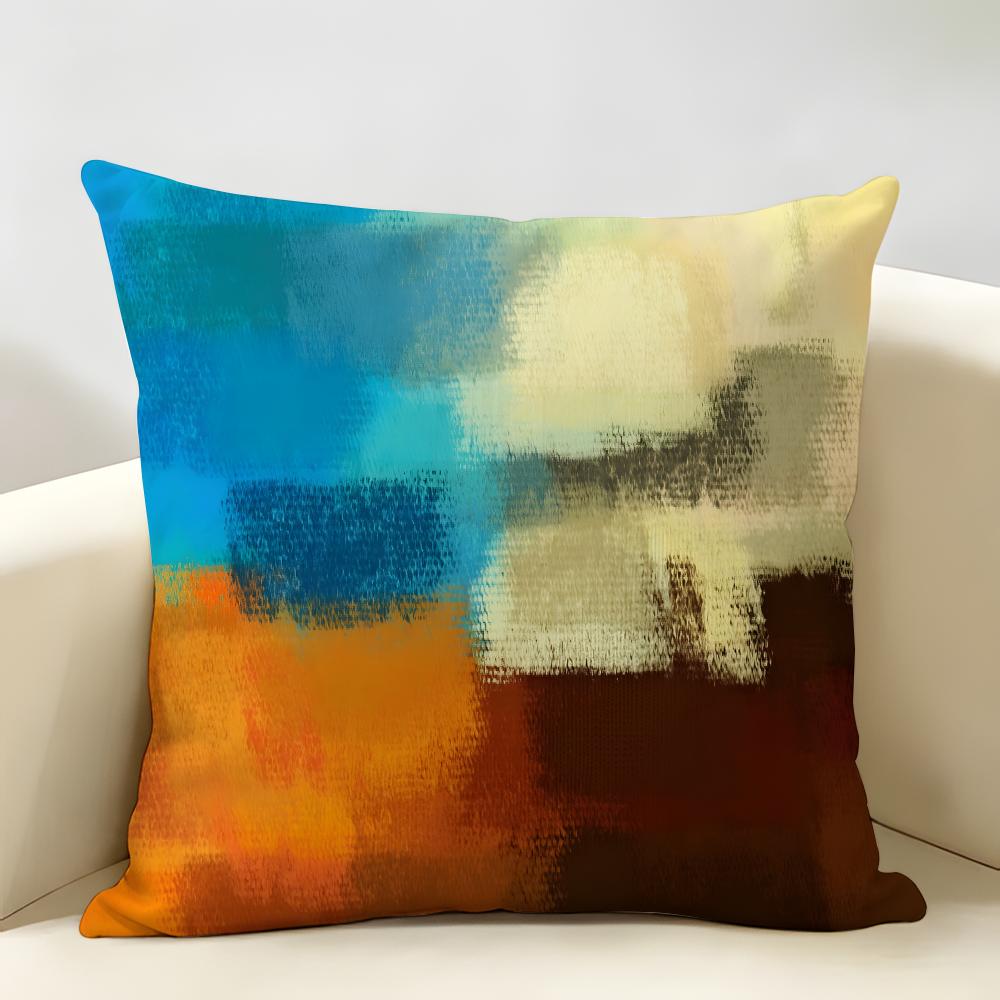 Modern Brushstroke Grunge Paint Pattern Cushion Cover Natural Linen Organic Fabric Printing Breathable Perfect For Home Decor