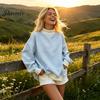 Sporty Workout Tops Women Mock Neck Striped Sweatshirt, Oversized Long Sleeve Pullover Top for Fall, Casual Half Turtleneck Shirt with Ribbed Cuffs
