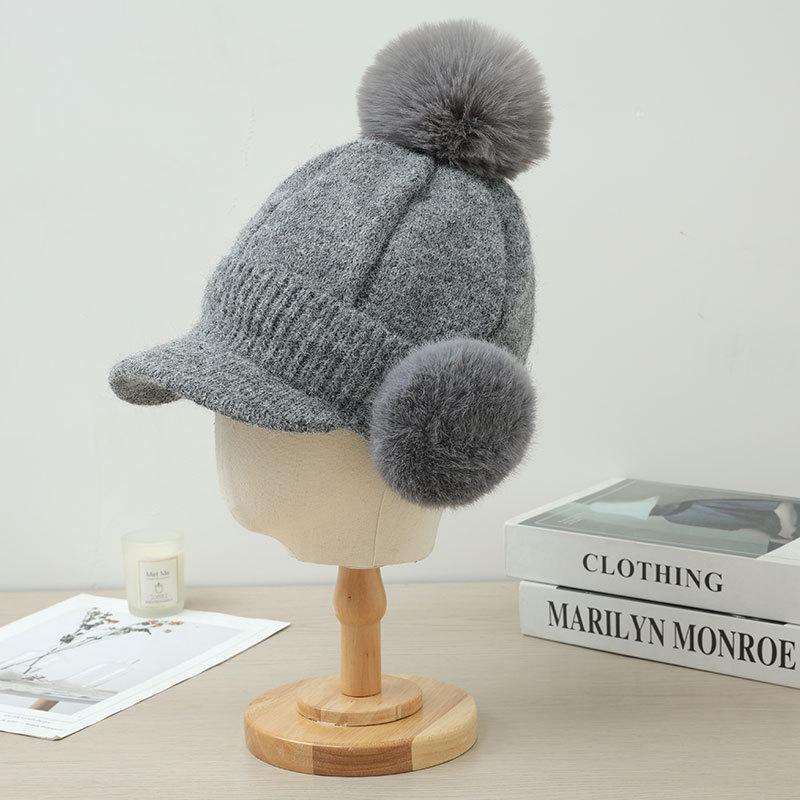 Fleece Warm Knitted Cap Ladies Ear Protector Wool Baseball Cap Fashion Cycling Plush Cap