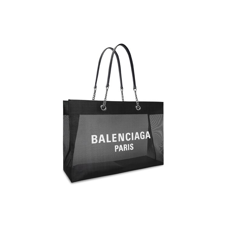 Balenciaga Duty Free Distressed Silver Metal Logo Print Mesh Tote Bag Women Tote Bags Black 7416052AADB1090
