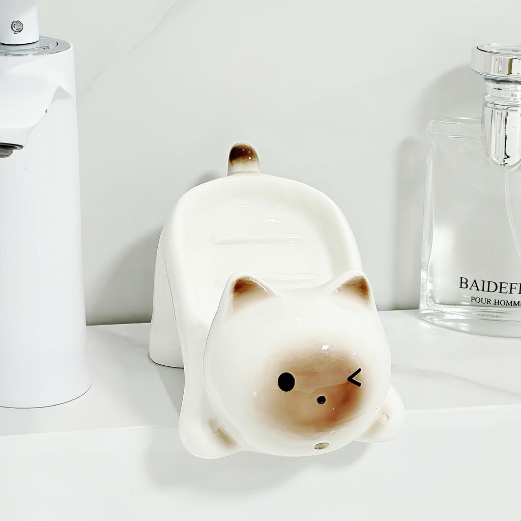 Creative Bathroom Soap Box Ceramic Kitten Soap Box Drain Toilet Shelf Cute Soap Fat Rack Bathroom Accessories