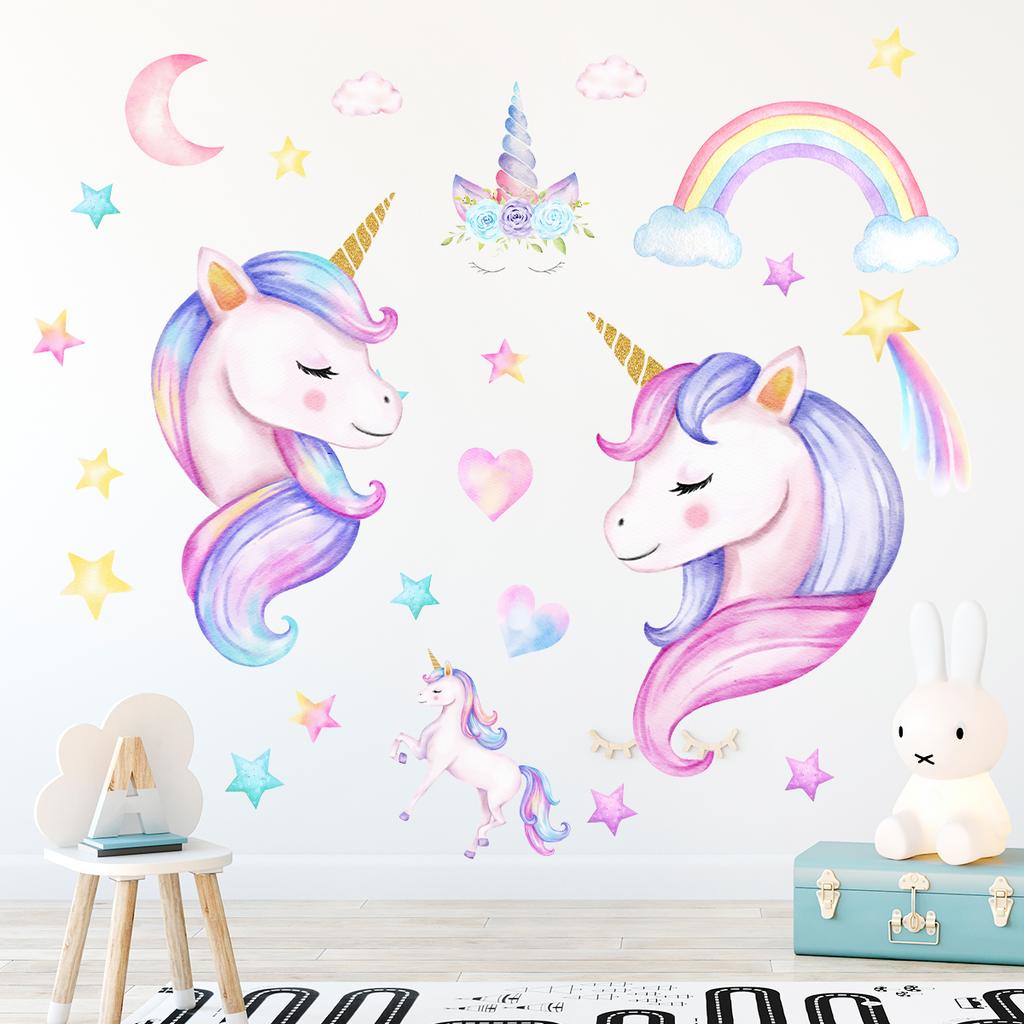 Cartoon Star Rainbow Unicorn Wall Stickers for Kids Room Decor Children Baby Room Bedroom Nursery Home Decoration Wall Decals