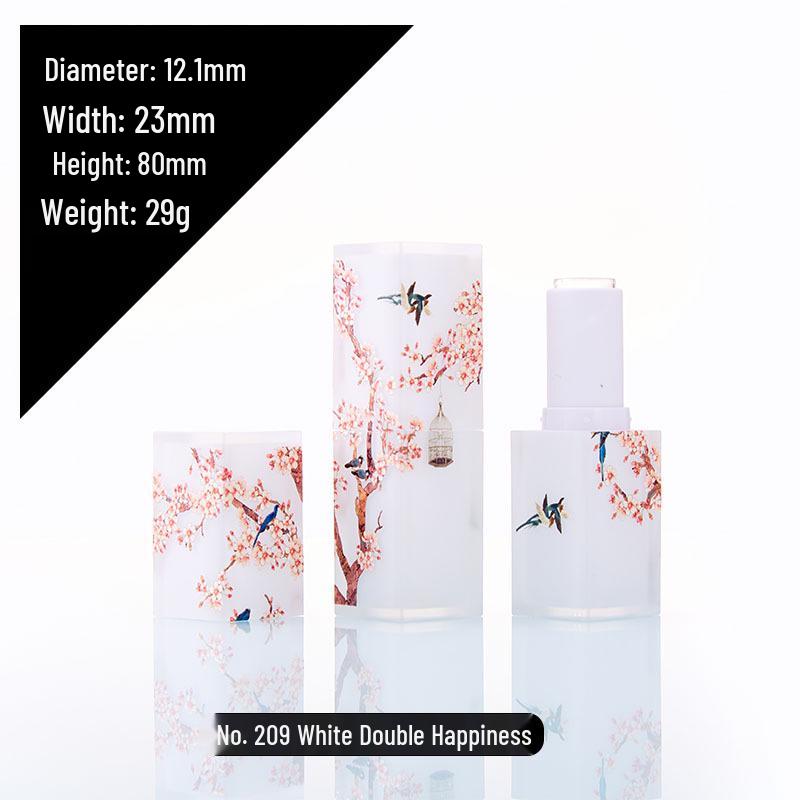 Elegant Frosted Translucent Square Lipstick Tube - Chinese Style 3D Printed Magpie Floral Design, 12.1g