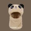 Children's Panda Embroidered Scarf Hat Integrated Plush Hat Baby Ear Protection Hat Boys and Girls Outdoor Warm Parent-child Hat