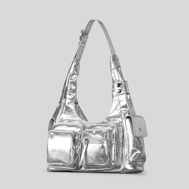 Сумка для мотоцикла Повседневная и универсальная наплечная сумка, Модная сумка-багет серебряный