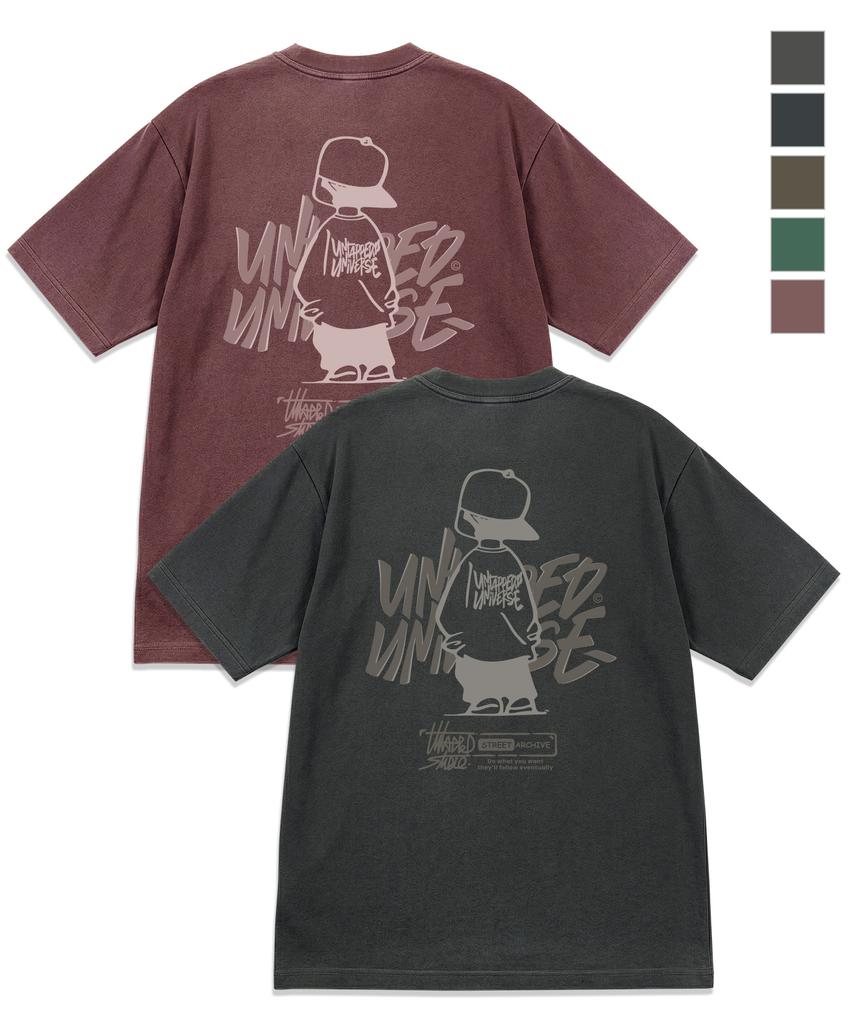 UNTAPPED STUDIO Urban Kid Graphic Pure Cotton Pigment Oversized Short Sleeve T-Shirt 5 Colors