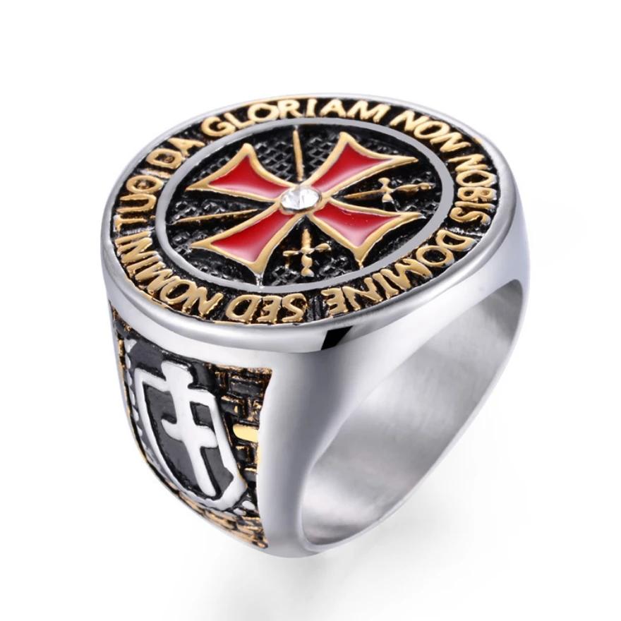 Dominante Croce Templare Inglese Esagerata Anello da Uomo Intarsiato Anello con Zirconi Regalo