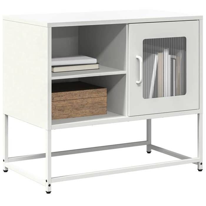 VidaXL TV Stand White 68x39x60.5 Cm Steel, TV Stand, TV Sideboard, Multimedia Cabinet, TV Bench, Hi-fi Cabinet, Center 853391