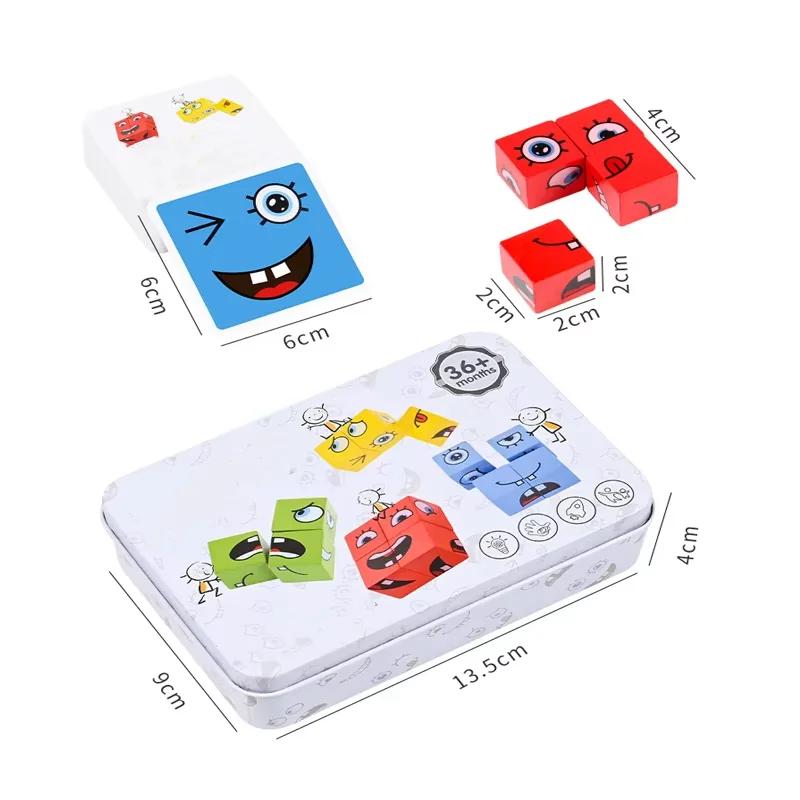 Cube Face zmień klocki gra planszowa drewniane Puzzle Montessori wyrażenie drewniane bloczki Blocos dla dzieci zabawki dla dzieci prezent