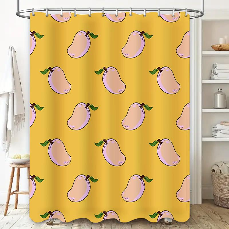 Adorable Pink Green Pears Yellow Shower Curtain Bathroom Decor Home Decoration Waterproof Fabric Print For Bathrooms
