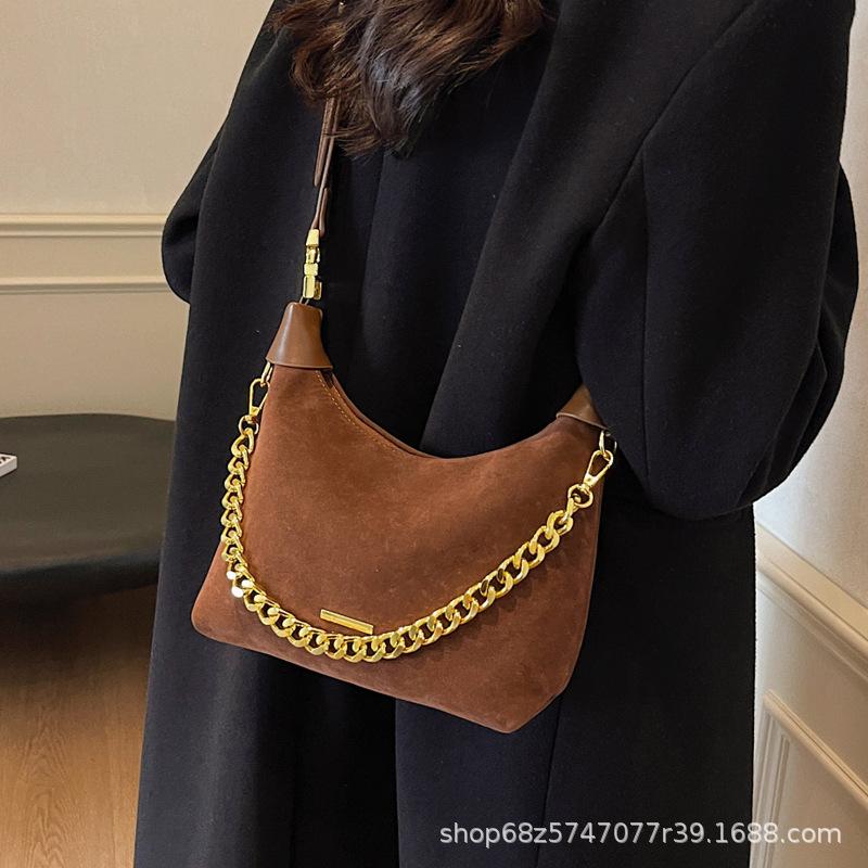 Frosted Chain Hand Carry Small Bag Women's 2025 New Korean Version Retro Suede Dumpling Bag Texture Messenger Bag