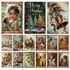 Vintage Merry Christmas Metal Tin Sign, Retro What A Wonderful World Girl, Wall Poster Jingling Bell, Home Decoration, WY297