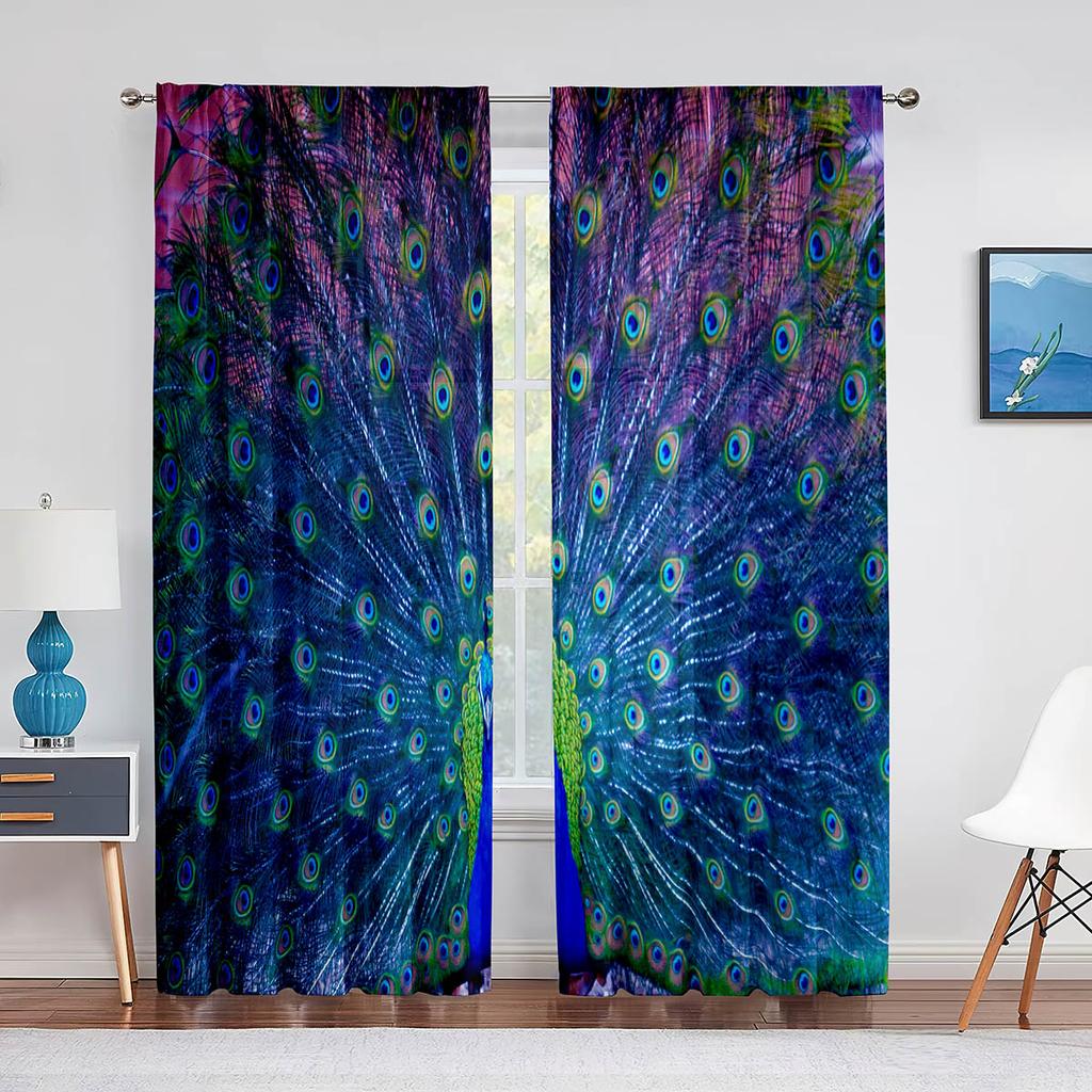 Peacock Green Feathers Birds Animals Skin Tulle Curtains for Living Room Bedroom Decoration Chiffon Sheer Voile Window Curtain