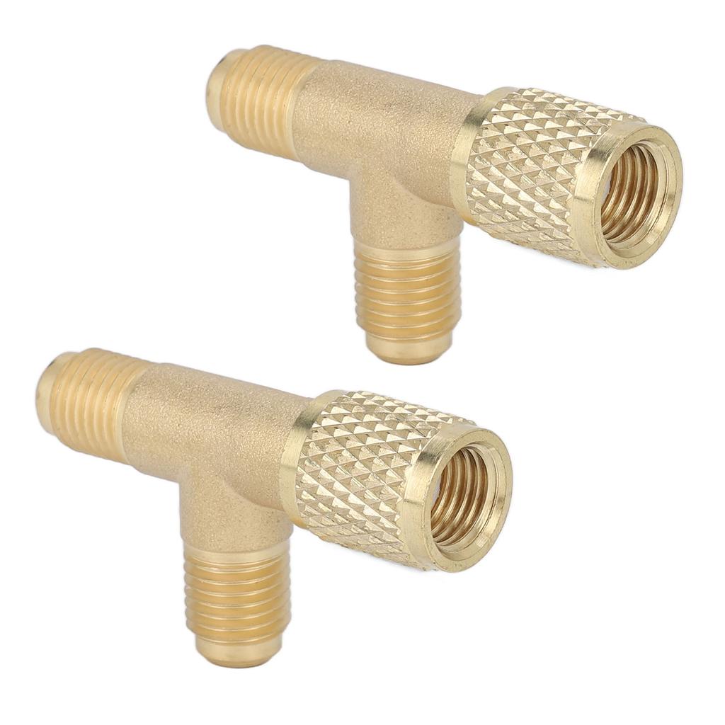 2 Pezzi Adattatore a T con Attacco Rapido e Valvola Ottone 1/4in SAE Adattatore a T per Refrigerante Struttura Robusta per R22 R12 R134