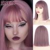 XINRAN Lange gerade weinrote Perücke mit Pony, synthetische Perücken für Frauen, hitzebeständiges Naturhaar für die tägliche Halloween-Cosplay-Party
