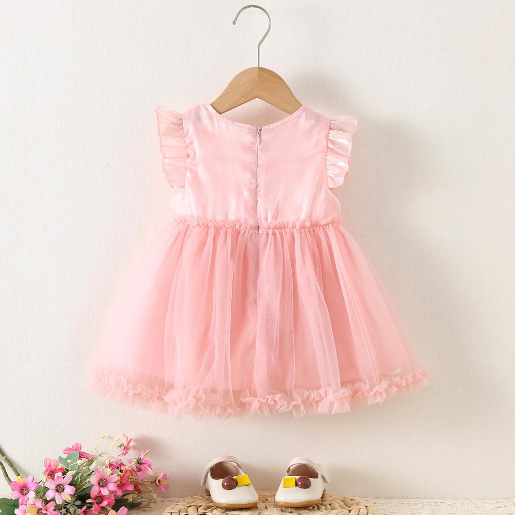 Girls' Fashionable Bow Tie Netted Chiffon Dress - Summer Children's Princess-style Dress