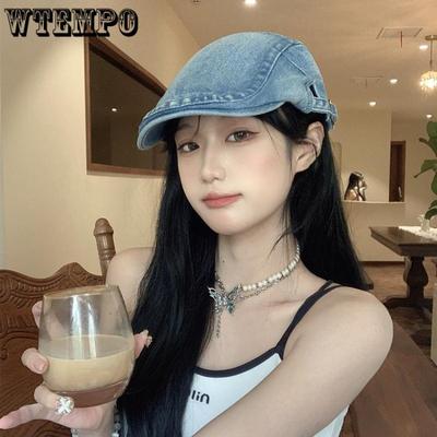 Japanese Retro Fashion Forward Hat for Men and Women All Season Casual and Versatile Washed Denim Duck Tongue Hat