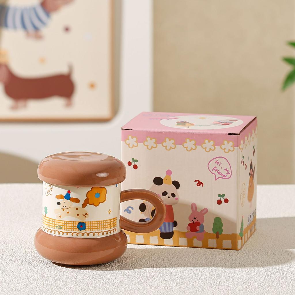 New Mug Cute Household Children's Drinking Cup with Lid Cartoon Underglaze Ceramic Milk Cup Breakfast Cup