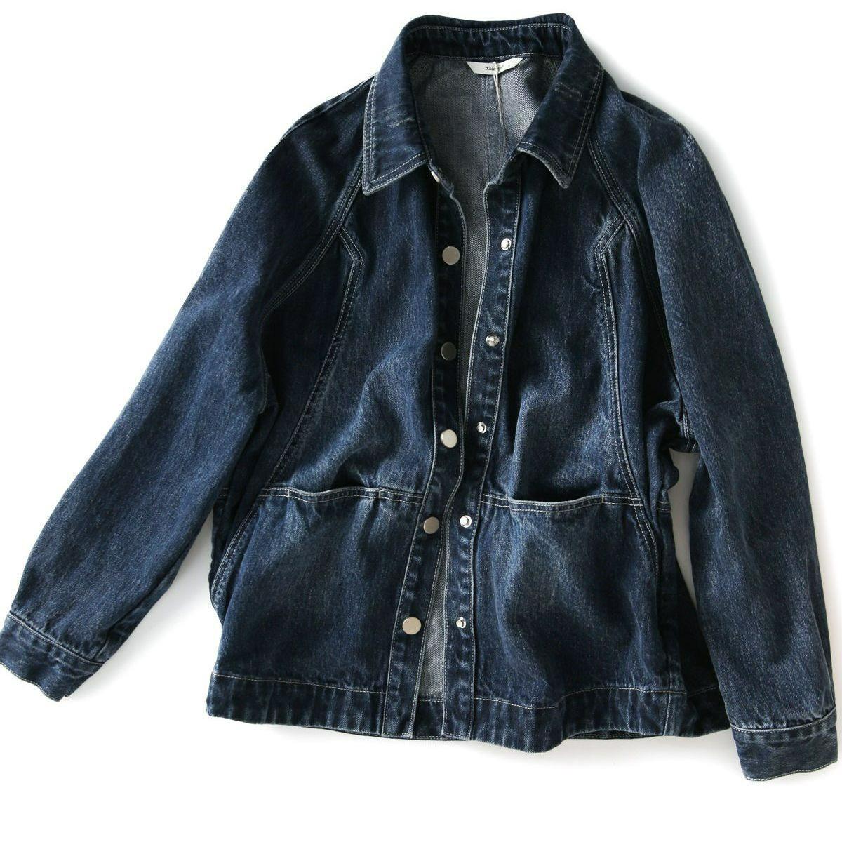 

Dark Blue Denim Jacket Women s Spring and Autumn Age-reducing Fashionable Silhouette All-match Loose and Thin Short Jacket Trend XS темно-синього кольору