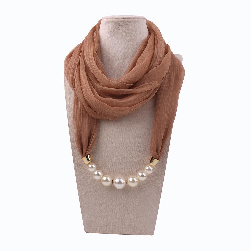 Elegant Chiffon Scarf Necklace with Pearl Beads – Stylish Women’s Fashion Accessory for Casual and Formal Wear