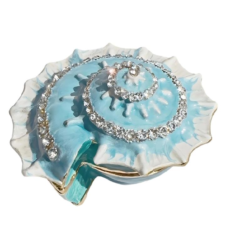Decorative Tabletop Jewelry Holder Shell Box, Alloy Enamel Finish for Ring Earring Pendant Storage On Vanity Dressers