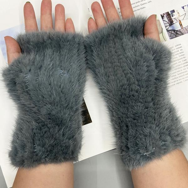 Winter Gloves for Women Natural Mink Fur Knitted Fingerless Solid Warm Elastic Gloves