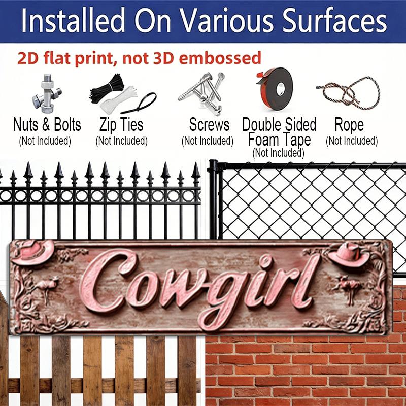 3.94 X 15.74 Inches Aluminum Decorative Sign - 2D Flat, 1pc Cowgirl Metal Sign - Retro Decoration with Floral Details, 4X16 Inch Rustic Farmhouse Bar