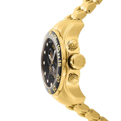 Invicta Pro Diver Quartz Watch, 48.8mm Case, Gold Stainless Steel Strap, Black Dial, 19837, Men's