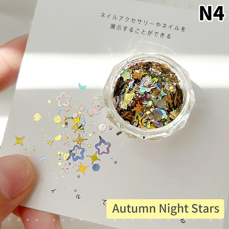 1Eske Pentagram Star Awn Dopamin Nail Paljetter Laser Nail Art Charms Dekorasjoner Neglelakk Smykker Tilbehør Gjør-det-selv manikyr