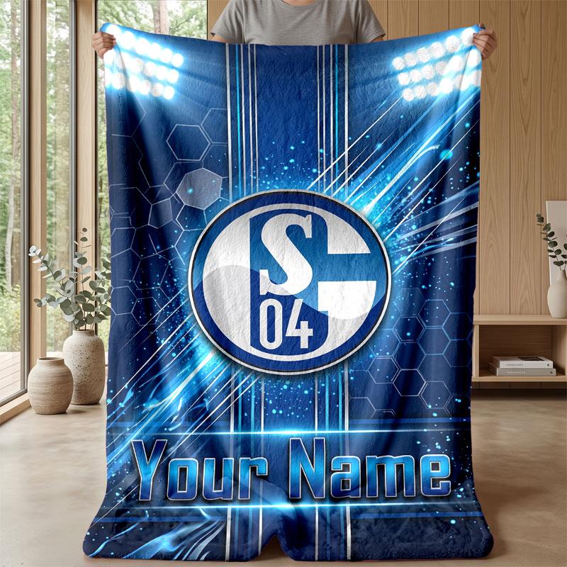 Schalke 04 FC Benutzerdefinierter Name Text Flanelldecke Fußball Logo Personalisierte Fleece-Wurfkuscheldecke Besonderes Geschenk für Sofa Schlafzimmer Zuhause