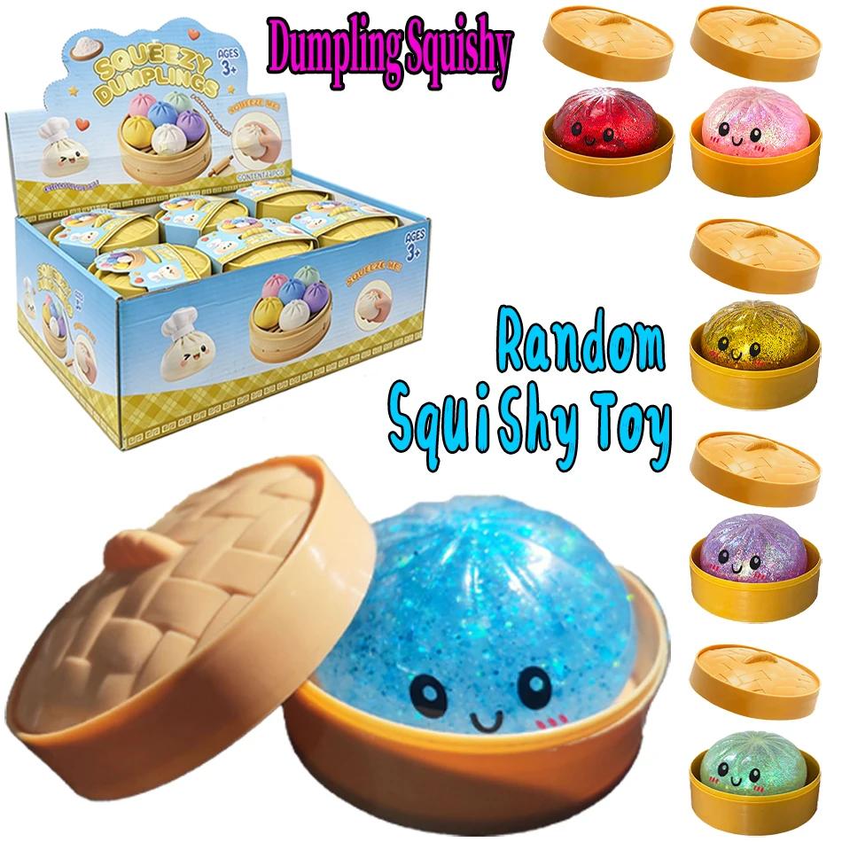 Glitter Dumpling Squishies, Upgrade Squishy Dumplings Stress Balls, Soft Squeezy Dough Ball with Steamer Stress Relief Desk Toys