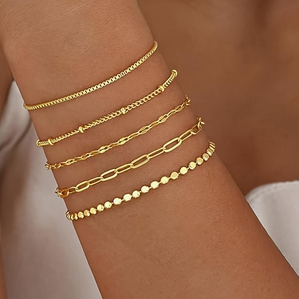 5Pcs/Set Boho Twist Chain Bracelets Set for Women Vintage Gold Silver Color Adjustable Cuban Link Bracelet Fashion Jewelry Gifts