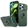 For iPhone 16 Pro Magnetic Phone Case TPU+PC Cover with Kickstand and Slide Lens Lid