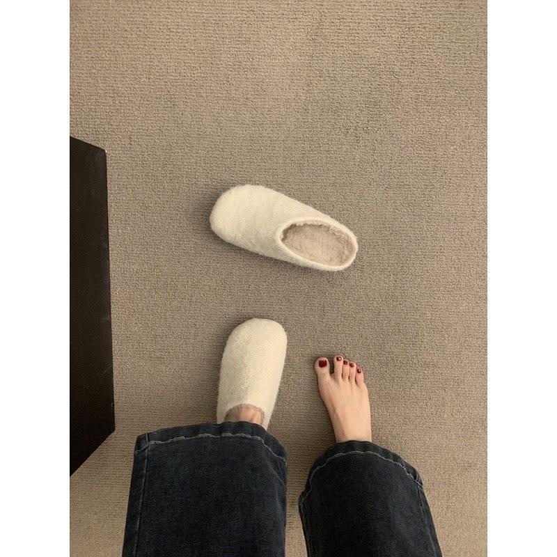 Hairy Bag Head Slippers Women's Outer Half-tray Shoes Soft-soled Plush Birkenstocks Retro Ugly Cute Birkenstocks