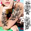 1 Sheet Black Flower Temporary Tattoos For Women Girls Realistic Fake Flora Floral Peony Tattoo Sticker Body Art Painting Decal