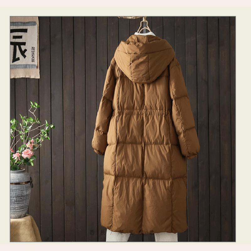 Women White Duck Down Long Jacket Casual Loose Autumn Winter Outwear Hood Warm Coat Big Pockets Korean Style