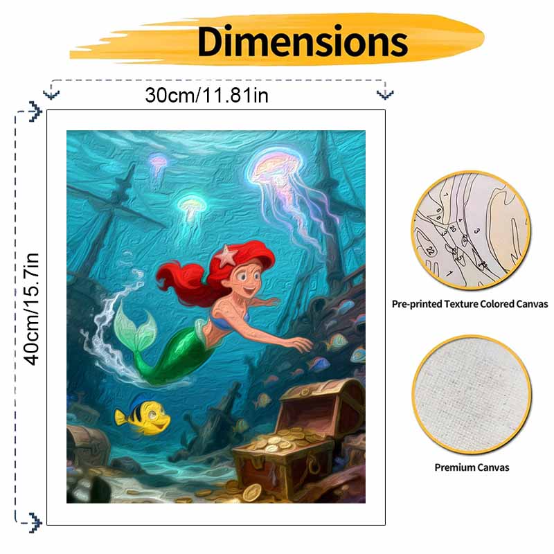 Disney Digital Oil Painting Diy Oil Painting Hand Painting Mermaid Underwater Treasure Living Room Bedroom Decoration Painting
