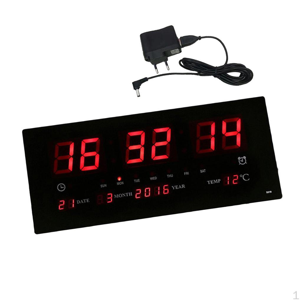 Digital Wall Clock LED Time Calendar Temperature Electric Alarm EU