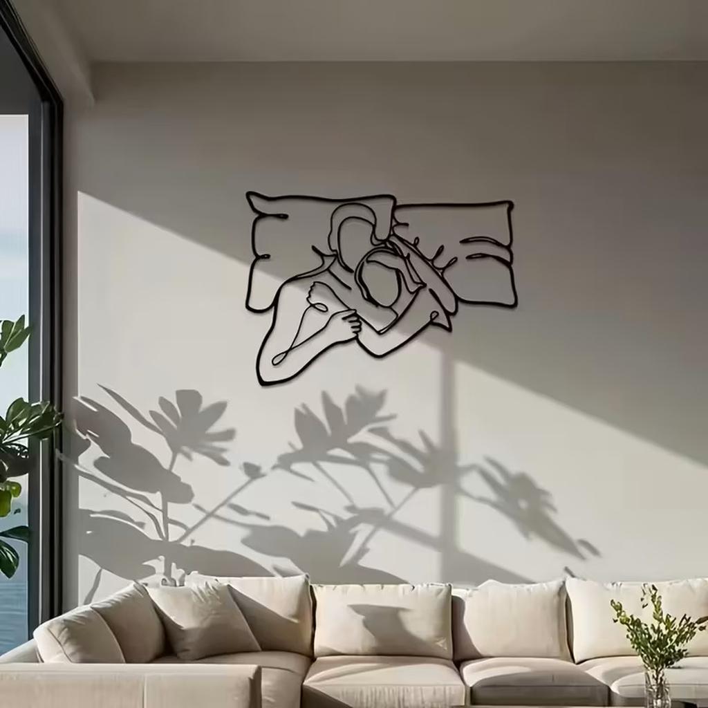 Metal Wall Art Silhouette Couple Embrace Rusted Iron Decorative Sculpture Creative Handmade Iron Craft Home Wall Hanging Ornament KY-A69