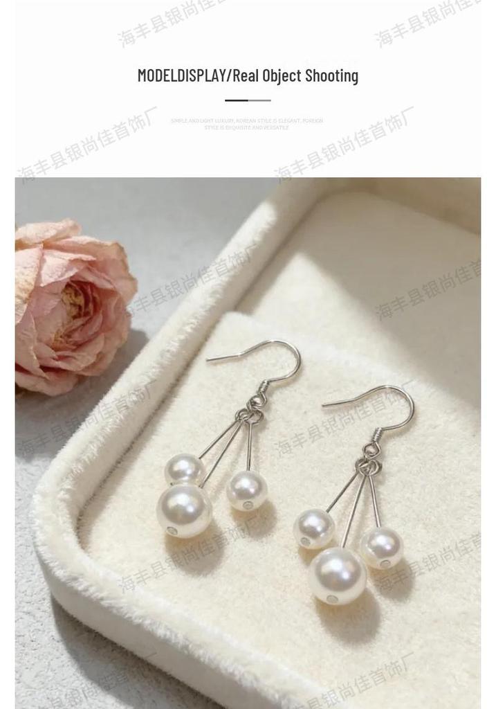 S925 Sterling Silver Pearl Tassel Long Ear Hook Earrings - Fashionable & Versatile.