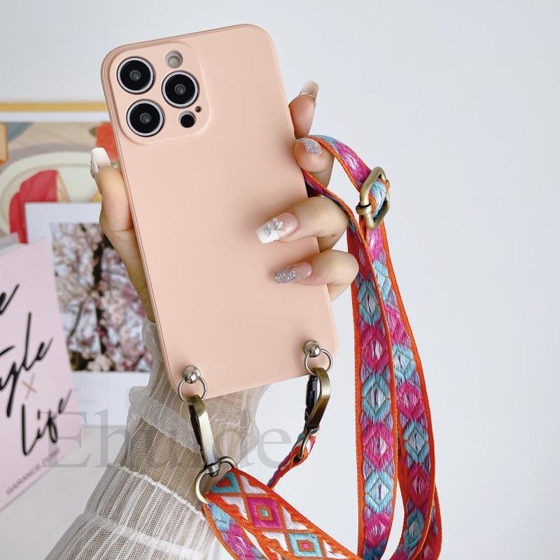 Retro-Tragegurt-Hülle für iPhone 17 16 14 13 12 Mini 11 X XS Plus 15 Pro Max 15P Schulter-Crossbody-Lanyard Hals Weiche Silikonabdeckung