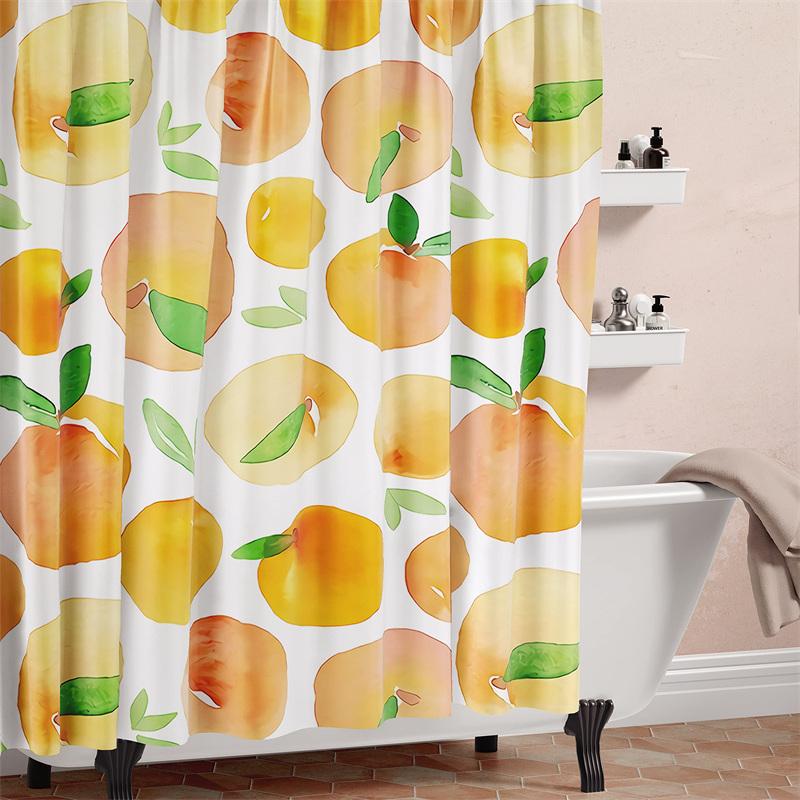 Fruit Showers Curtain Liner Peach Lemon Strawberry Orange Papaya Print Fabric Shower Curtains Cute Bright Colorful Design Hook