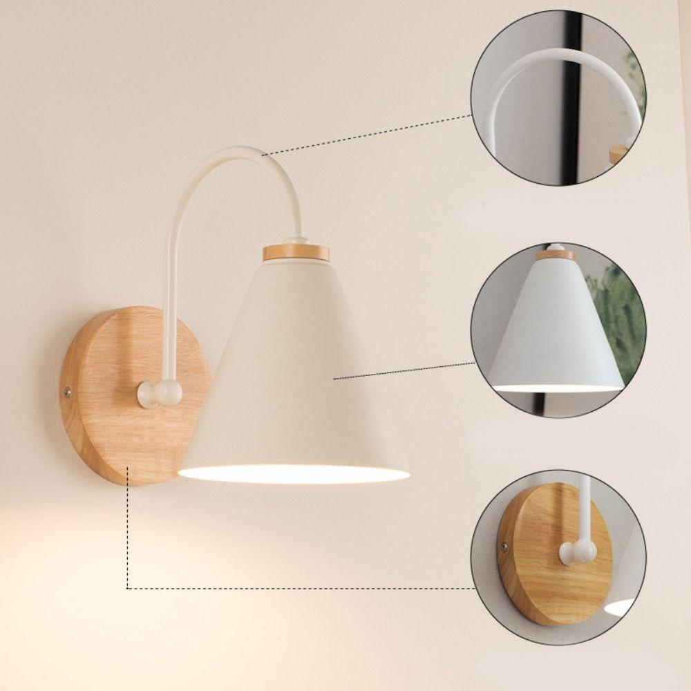 Living Room Iron Modern Nordic Wall Lamp Wood Bedside Wall Light Solid Color