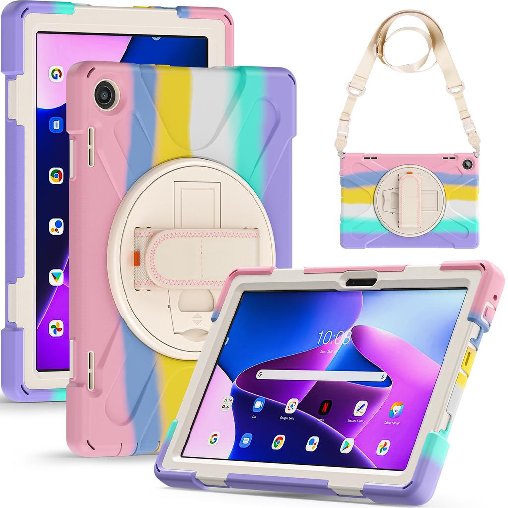 Rugged Armor Tablet Case for Lenovo Tab M10 Plus 3rd Gen 10.6" 2022 TB-125F/TB-128F Hand Shoulder Strap Heavy Duty Tablet Cover