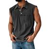 Men's Vintage Wash Sleeveless Polo Shirt Casual Denim Look Tank Top Button Down Vest Summer Beach Streetwear