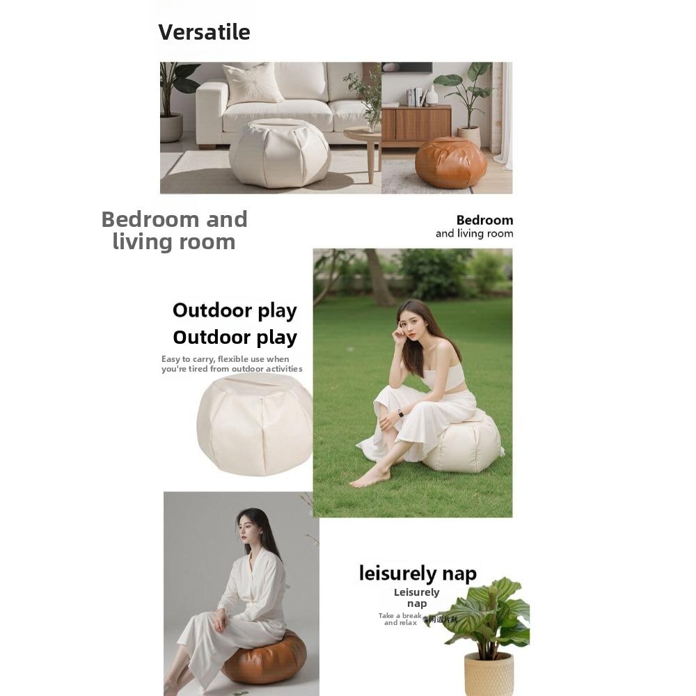 Round Pumpkin Pouf Cover Large Capacity Seat Cushion Cover Accent Stool Footstool Cover  Lounge