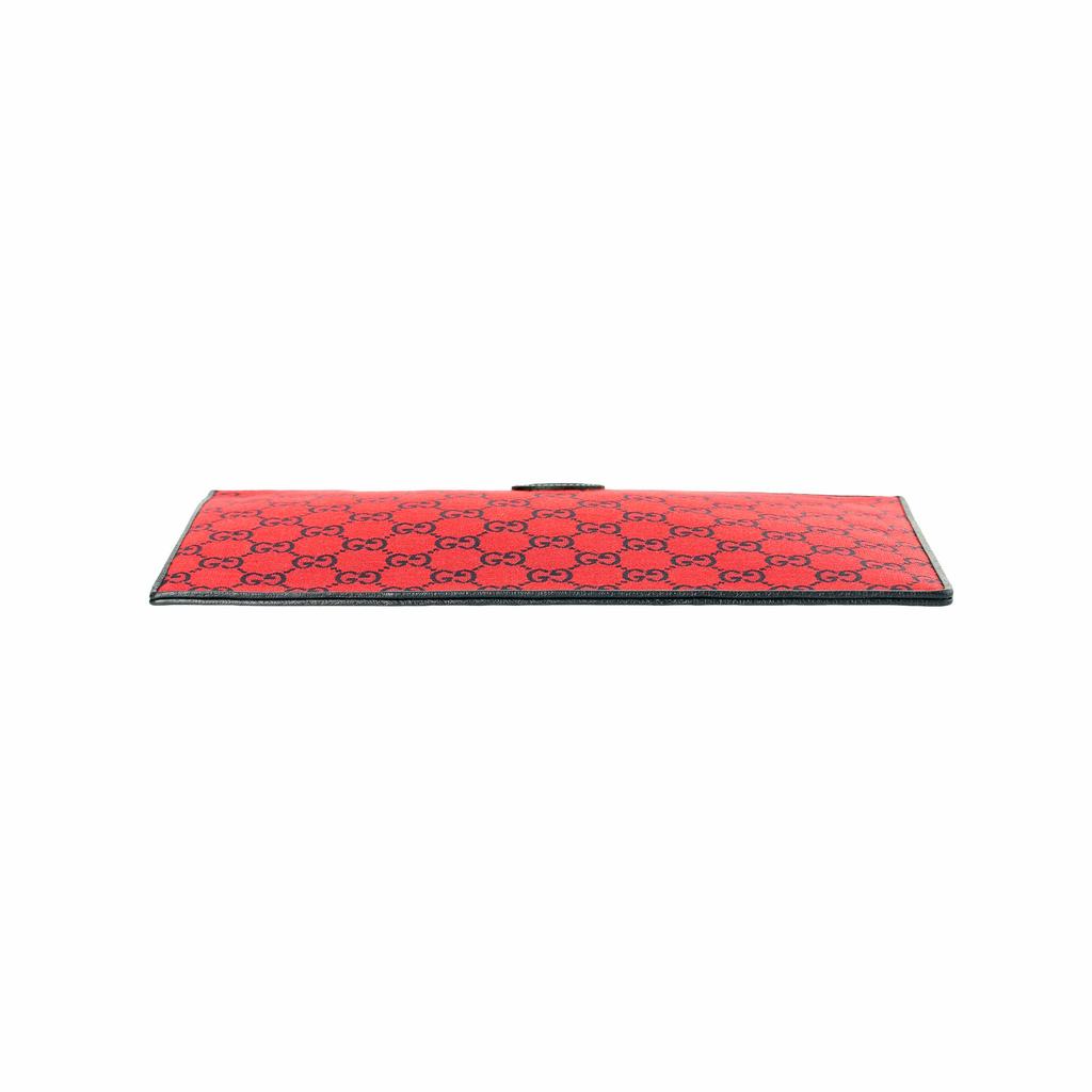 Gucci Red GG Monogram Canvas Leather Trim Wristlet Clutch Pouch For Unisex Daily Use