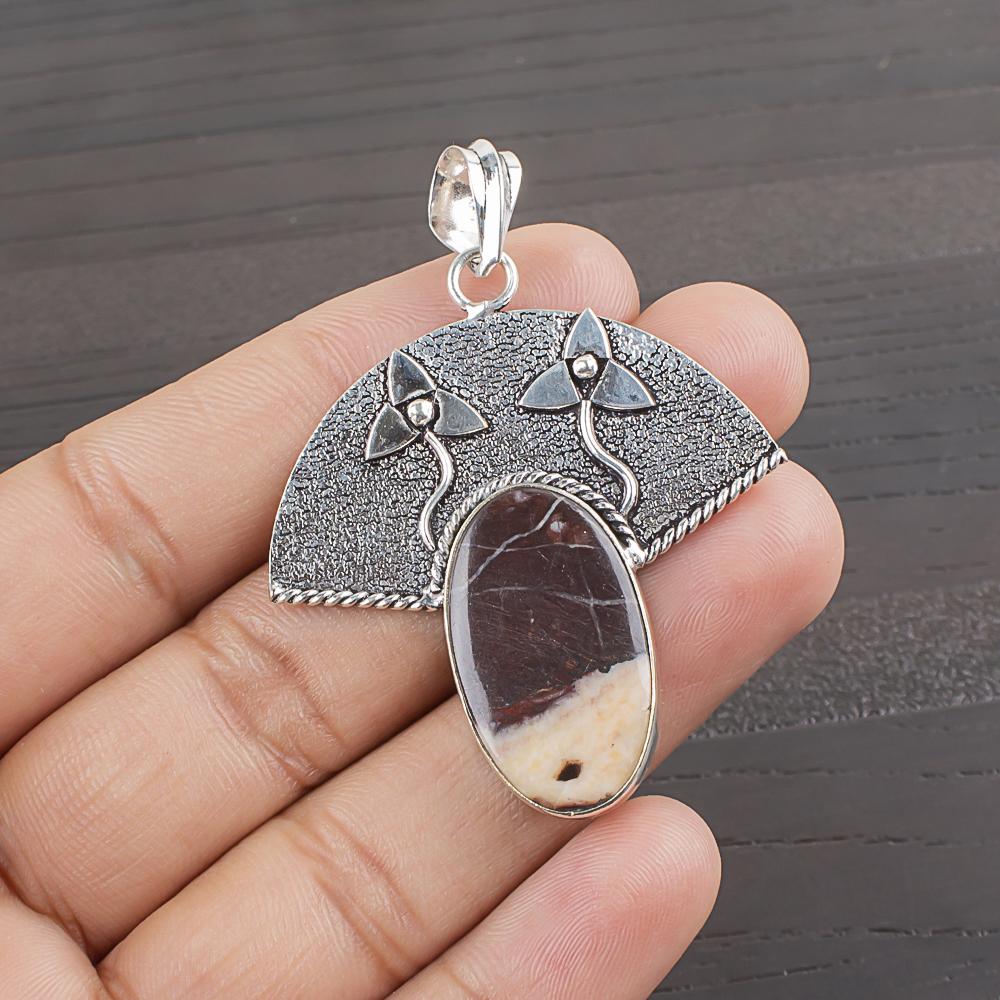 Natural Coffee Bean Jasper Gemstone 925 Sterling Silver Jewelry  Pendant 1.88  AJP-2022