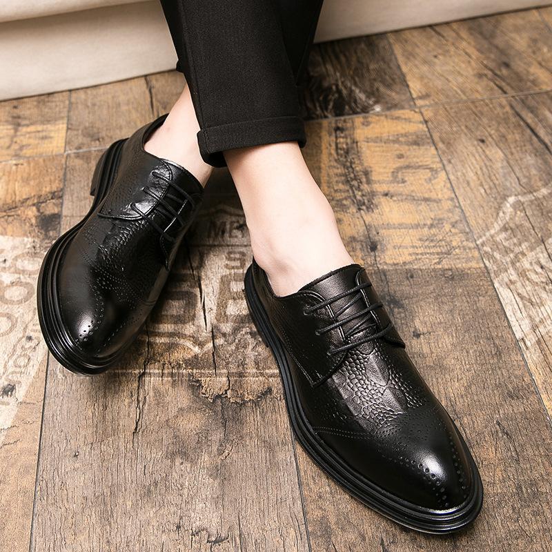 British pointed men's shoes low-top formal business leather shoes Brock hairstylist trendy shoes lace-up wedding shoes